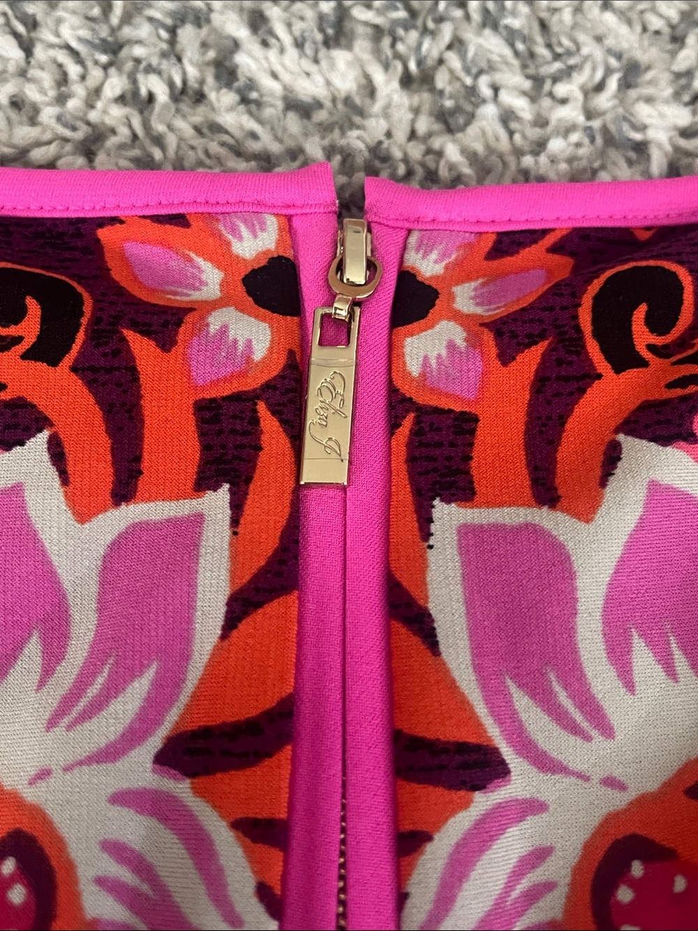 Eliza J Navy Dress with Pink & Orange Floral Medallion Print - Picture 5 of 6